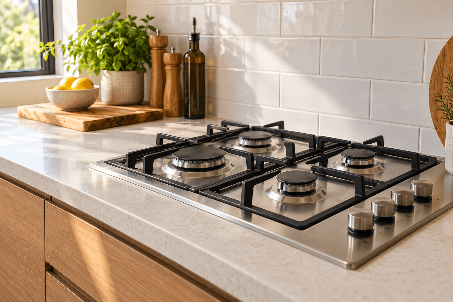 Gas cooktop in a contemporary kitchen
